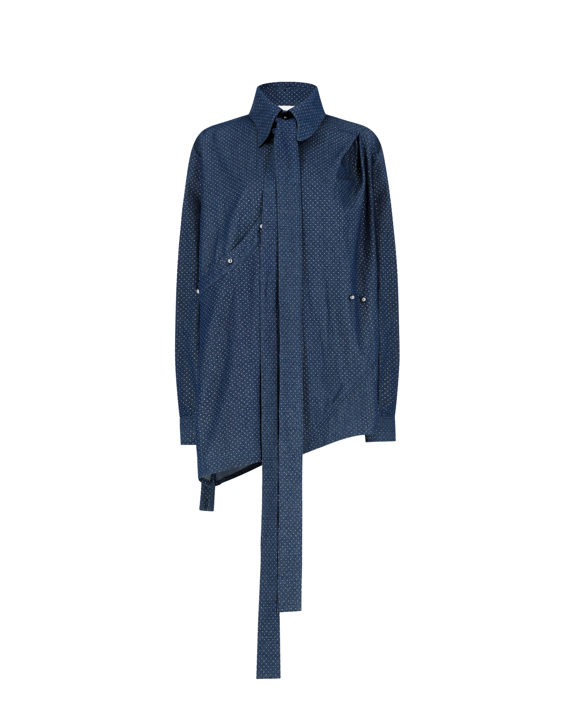 Asymmetric Studded Wrap Denim Shirt