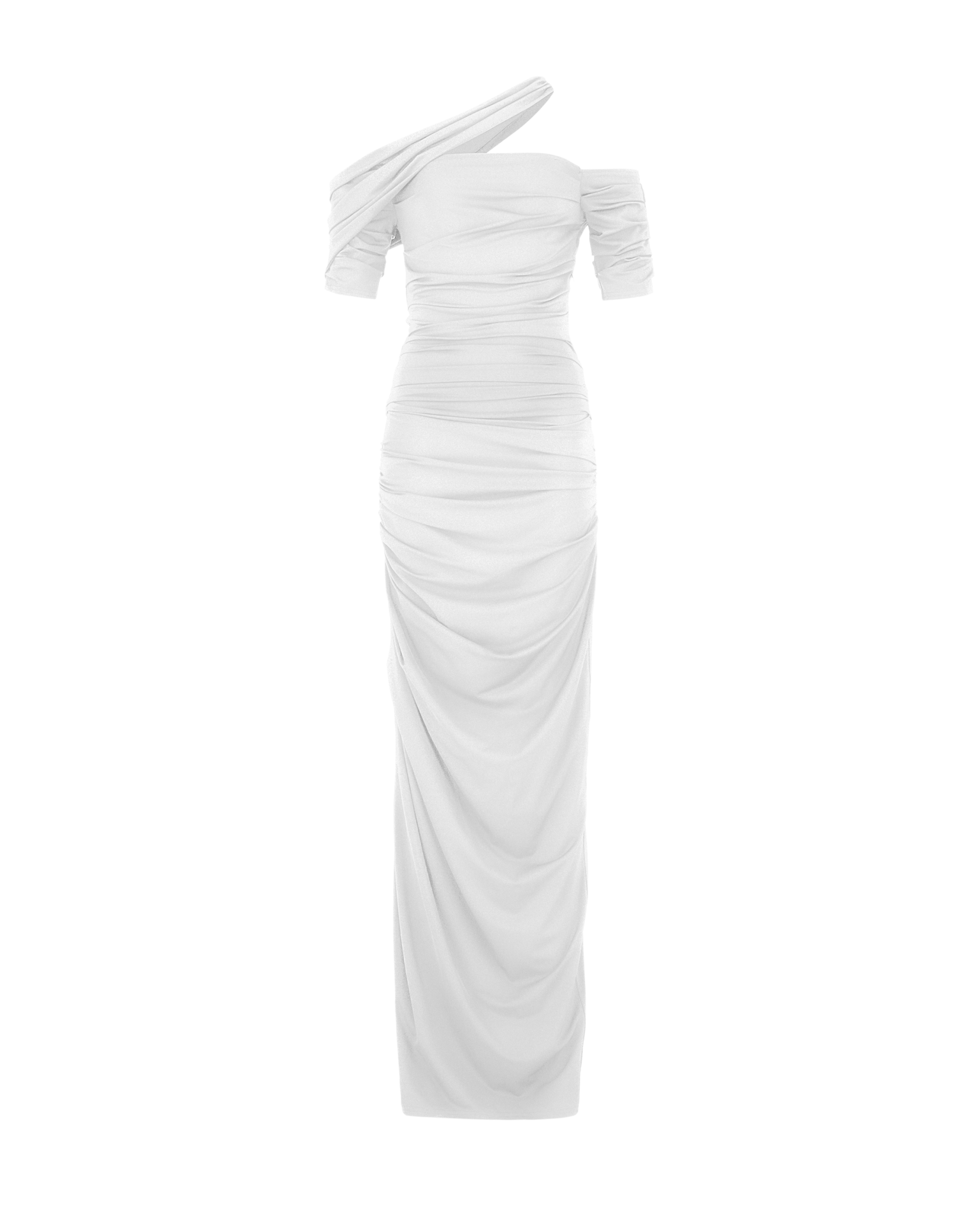 Asymmetric Ruched Jersey Dress